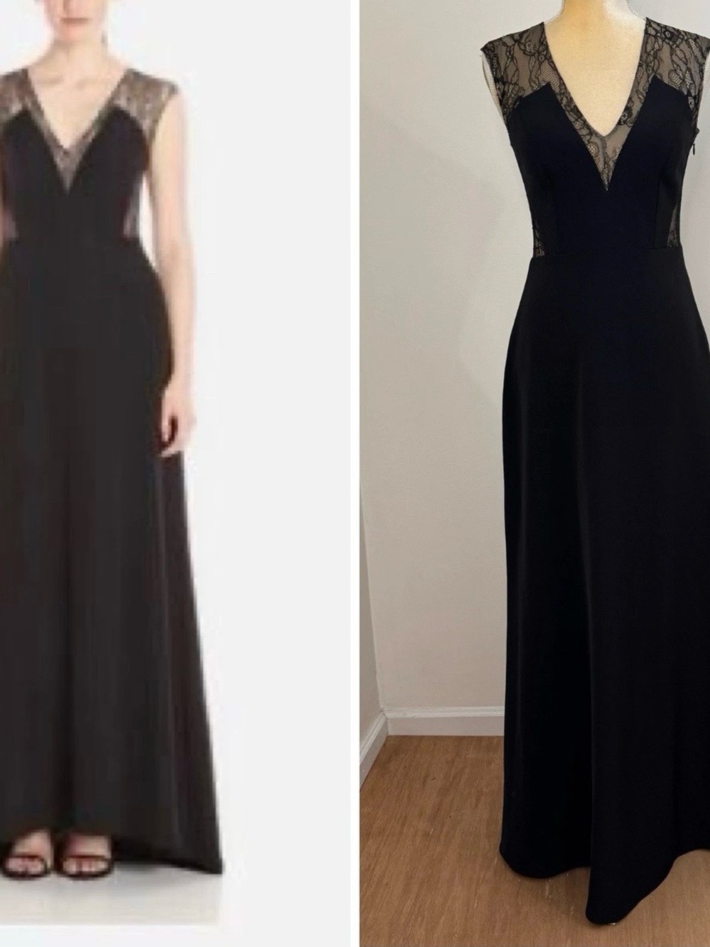 Aidan Mattox Black Lace-Trim Evening Gown - Women